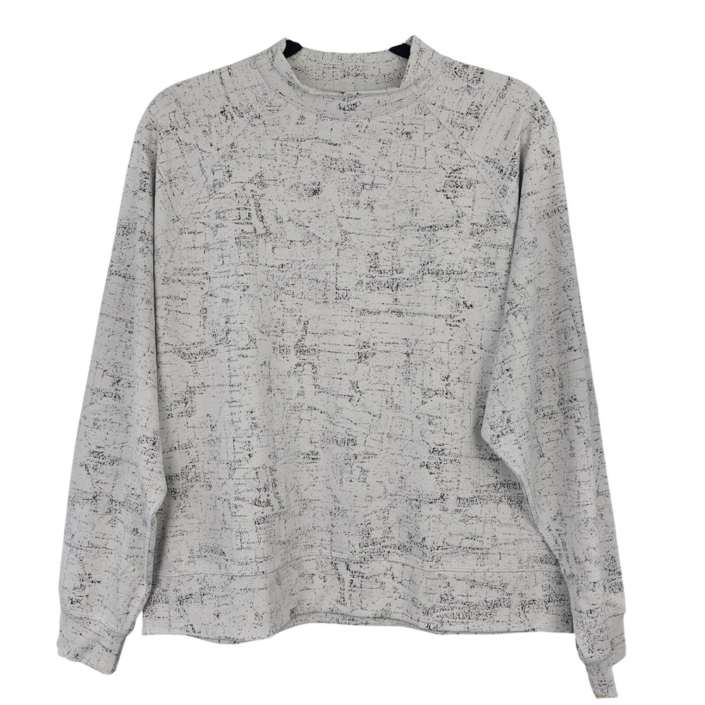 Eddie Bauer Women's Gray Textured Print Mock Neck Raglan Pullover Shirt Medium